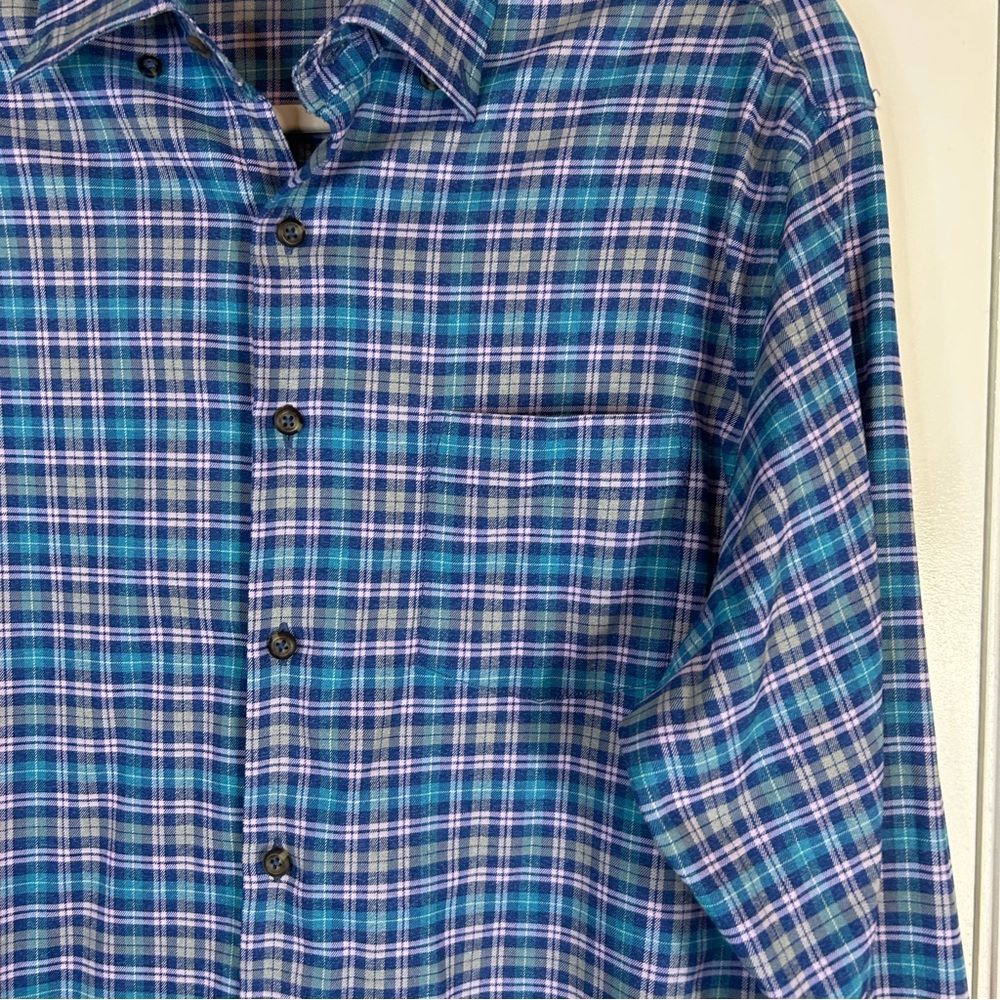 Peter Millar Soft button down Blue Plaid Men's size medium Shirt long sleeve - Picture 5 of 10